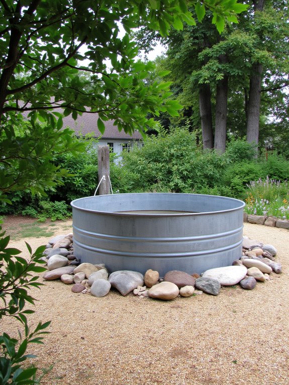 22 Polished Stock Tank Bath Ideas For A Spa Like Backyard Moment natural stone rustic charm