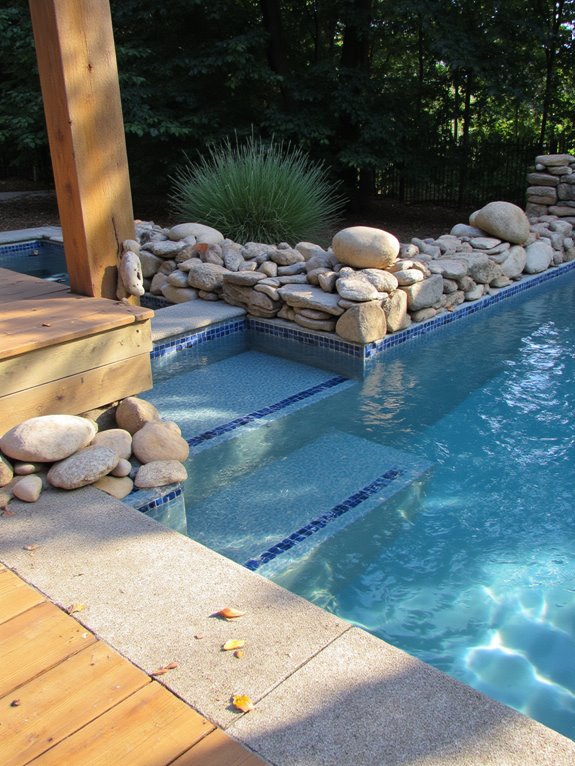 24 Beautiful Inground Pool Ideas With Tanning Ledges For Sun Lovers natural stone tanning ledges