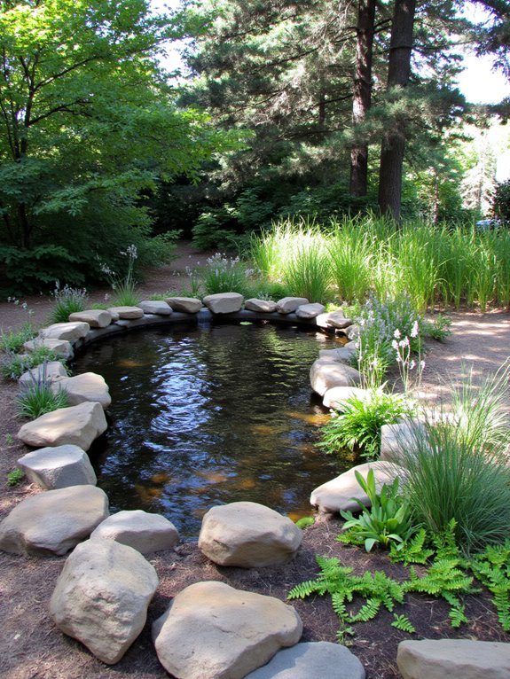 21 Creative Stock Pond Pool Ideas For Nature Loving Yards natural stones enhance pond perimeter