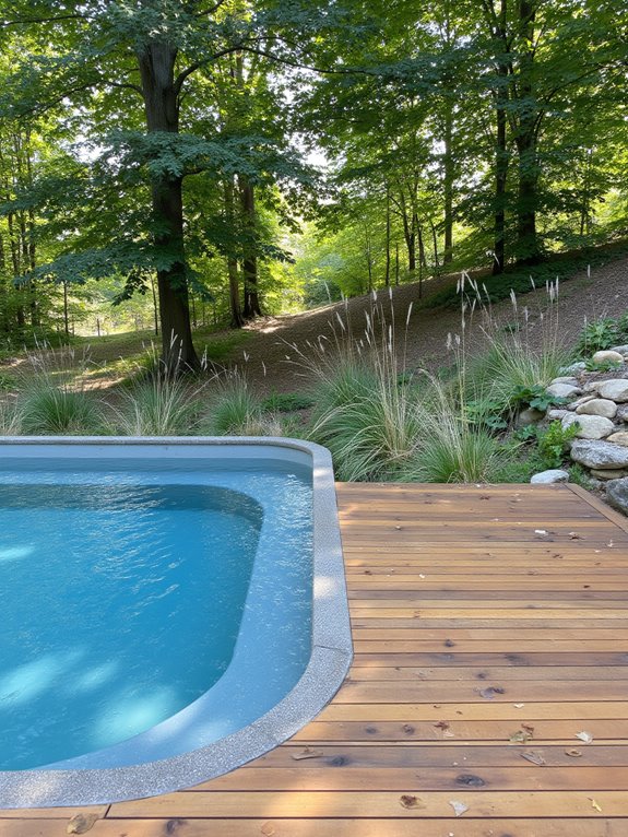 23 Lovely Inground Pool Landscaping Ideas For A Natural Feel natural wood poolside decking
