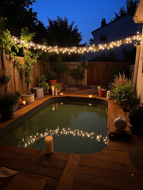 20 Compact Stock Tank Pool Ideas Perfect For Small Spaces nighttime stock tank ambiance
