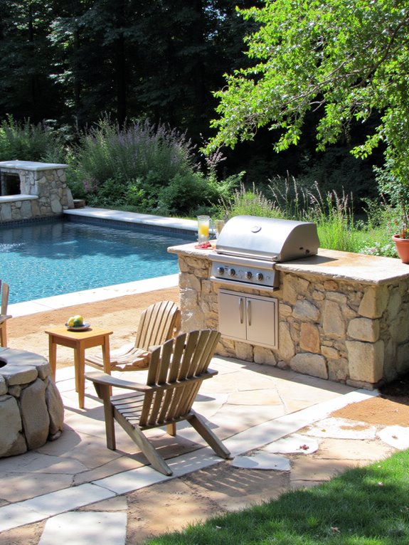 21 Simple Inground Pool Landscaping Ideas For Clean Outdoor Style outdoor kitchen for entertaining