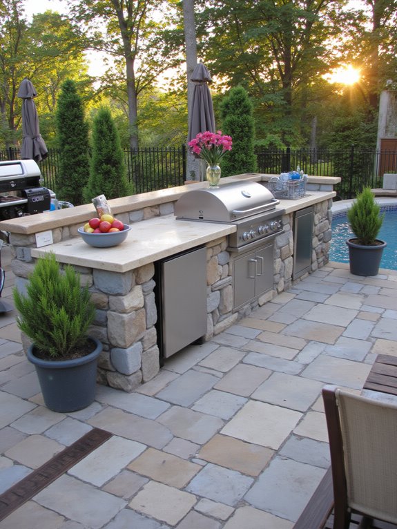 24 Polished Inground Pool Deck Ideas With Pavers For A Finished Look outdoor kitchen paver designs