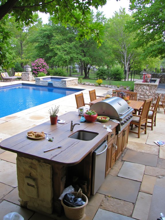19 Striking Large Inground Pool Ideas For Spacious Yards outdoor kitchen poolside dining