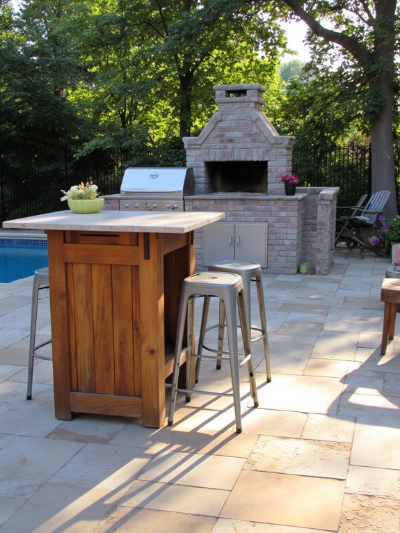 25 Impressive Inground Pool Patio Ideas That Upgrade Your Space outdoor kitchen poolside dining