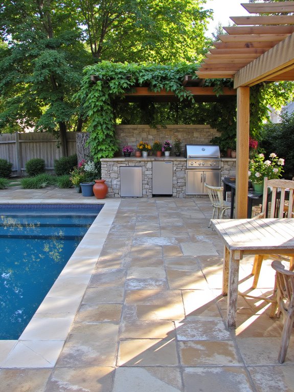 21 Beautiful Inground Pool Deck Ideas For Relaxed Summer Days outdoor kitchen summer entertaining