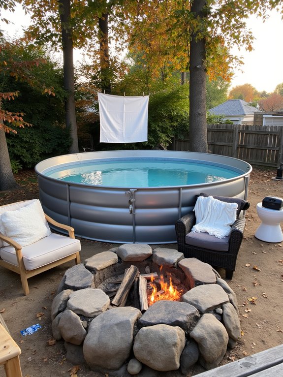 22 Practical Stock Tank Pool And Fire Pit Ideas For Cozy Nights outdoor movie night setup