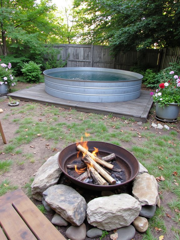 22 Practical Stock Tank Pool And Fire Pit Ideas For Cozy Nights outdoor relaxation and dining