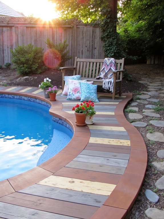 24 Creative Inground Pool Deck Ideas For Easy Backyard Upgrades personalized pool deck design
