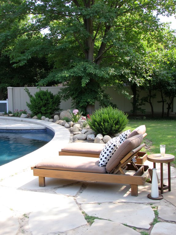21 Simple Inground Pool Landscaping Ideas For Clean Outdoor Style plush lounge chairs oasis