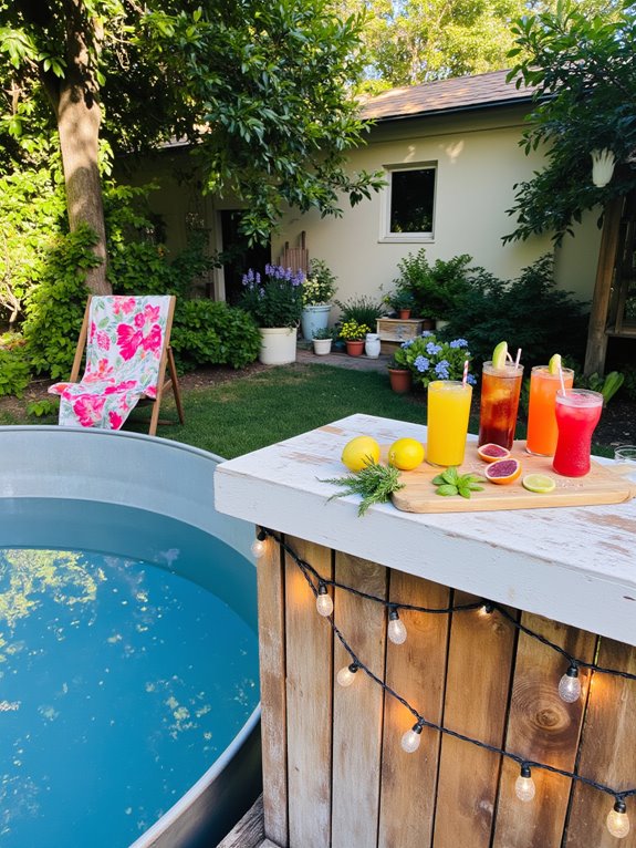 19 Relaxing Stock Tank Pool Ideas For Calm Summer Afternoons poolside bar summer oasis