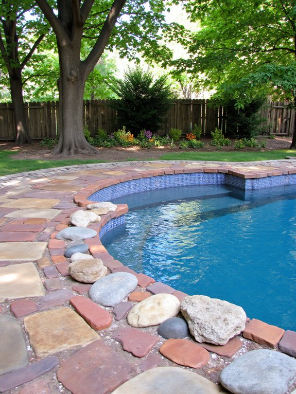 21 Unique Inground Pool Coping Ideas That Refresh Your Space reclaimed materials for sustainability