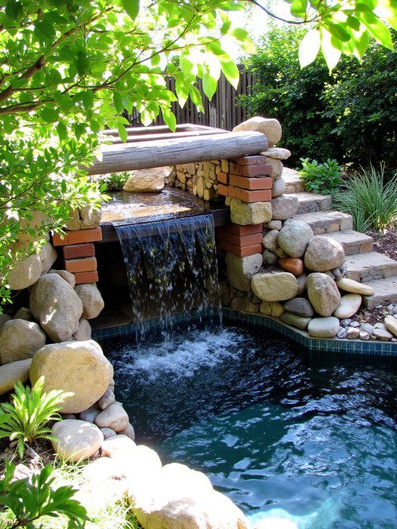 19 Inspiring Inground Pool Landscaping Ideas With Rock Waterfalls reclaimed materials for waterfalls