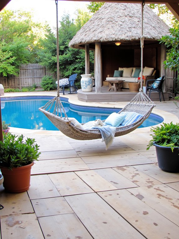 24 Creative Inground Pool Deck Ideas For Easy Backyard Upgrades relaxing poolside cabana retreat
