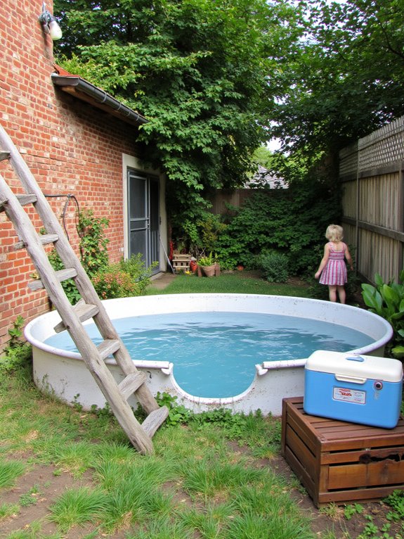 21 Unique Mini Stock Tank Pool Ideas Packed With Personality retro accessories enhance atmosphere