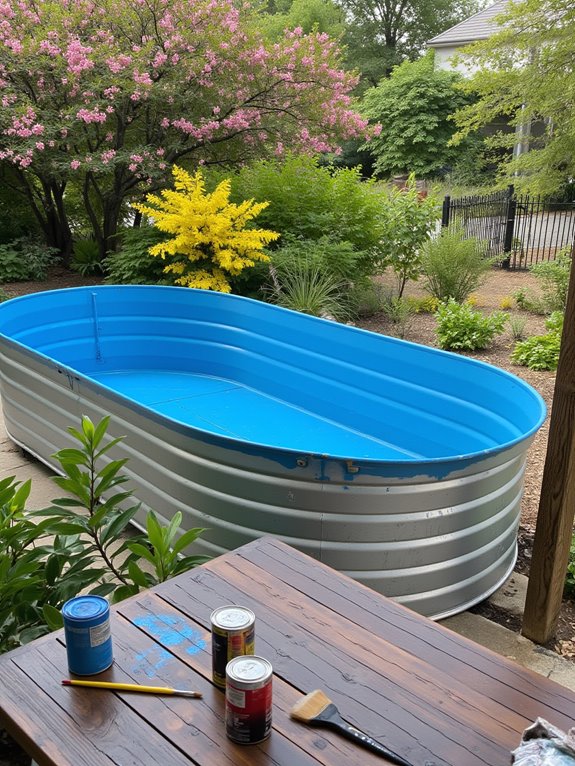 24 Smart Stock Tank Pool Paint Ideas That Transform Your Space rust resistant acrylic paint choice