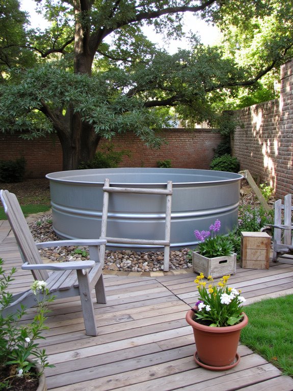22 Family Friendly Stock Tank Pool Ideas That Everyone Will Love rustic ambiance with greenery