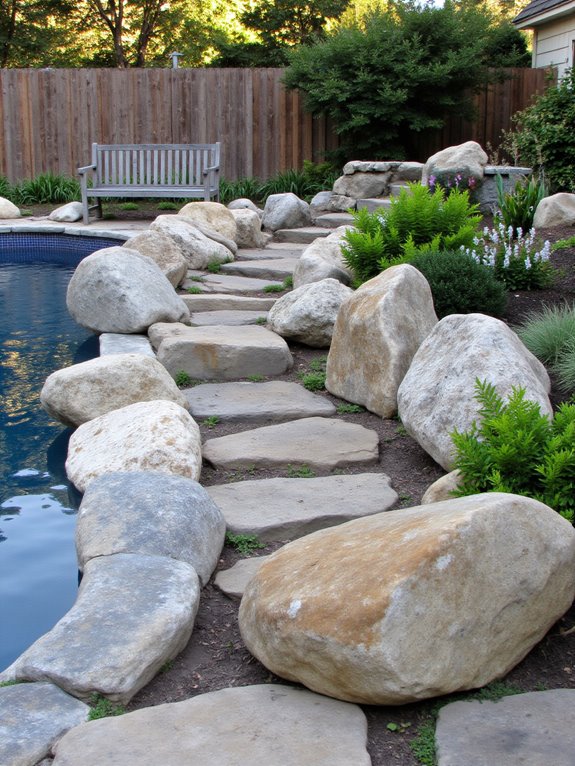 20 Stylish Backyard Inground Pool Landscaping Ideas For Instant Charm rustic elegance with natural stone