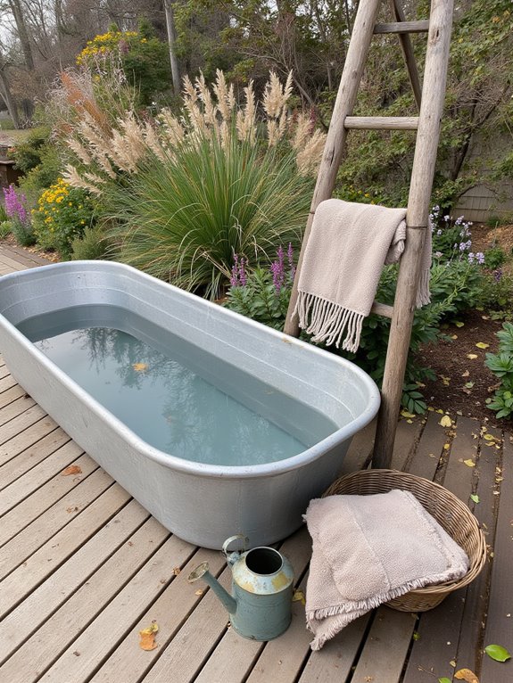 22 Polished Stock Tank Bath Ideas For A Spa Like Backyard Moment rustic outdoor bath retreat