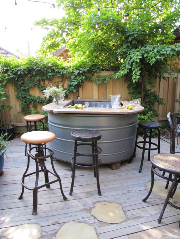 19 Stylish Backyard Stock Tank Upgrades That Feel Designer Level rustic outdoor entertaining hub