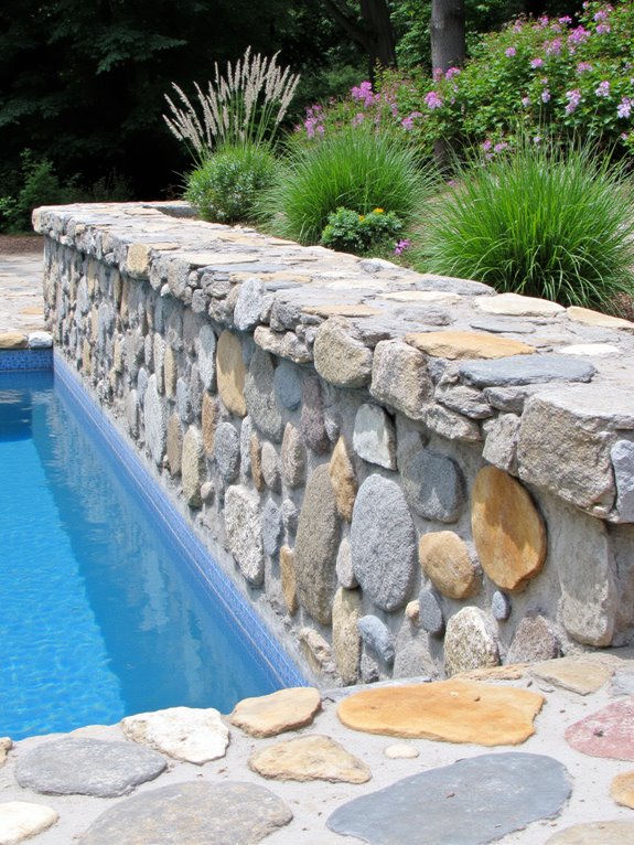 20 Smart Inground Pool Privacy Ideas For Peaceful Yards rustic stone wall privacy