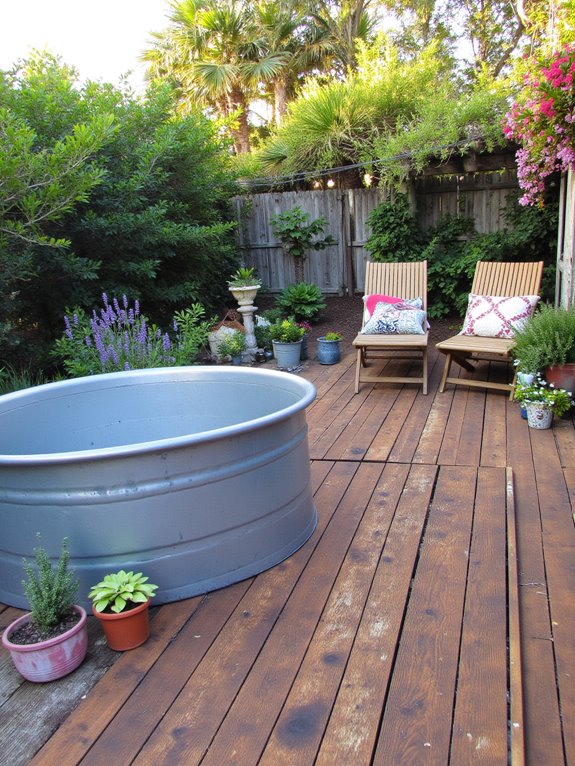 20 Stylish Cattle Trough Pool Ideas For Unexpected Backyard Flair rustic wood decking enhancement