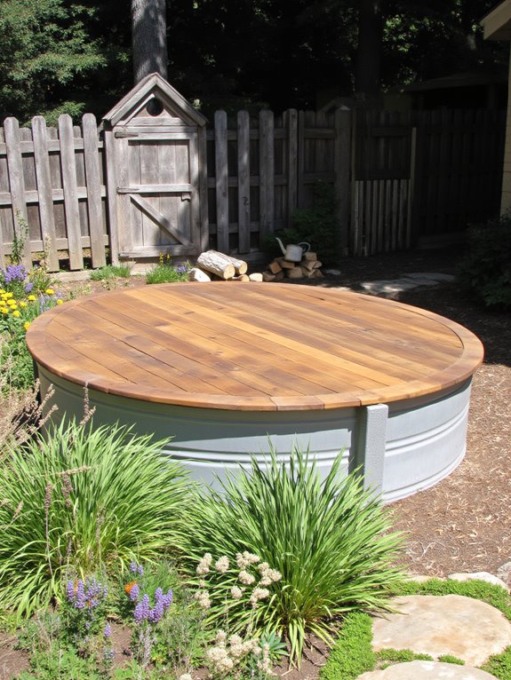 18 Chic Stock Tank Pool Cover Ideas For A Clean Setup rustic wooden stock tank covers