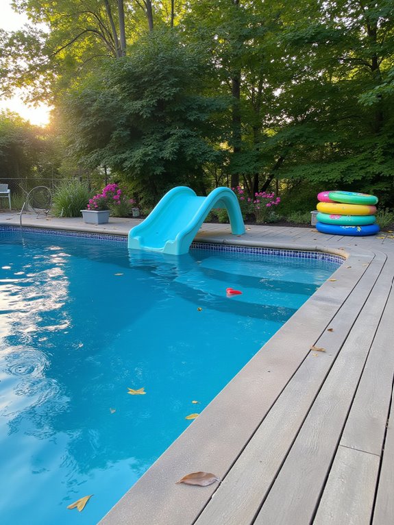 25 Fun Inground Pool Ideas With Slides For Backyard Play safe and accessible slide placement