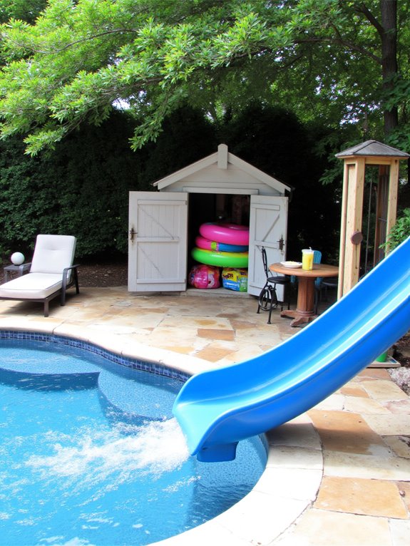 25 Fun Inground Pool Ideas With Slides For Backyard Play safety and fun accessories