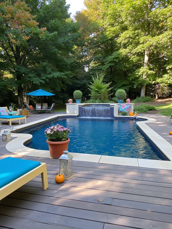 24 Beautiful Inground Pool Ideas With Tanning Ledges For Sun Lovers seasonal pool area transformation