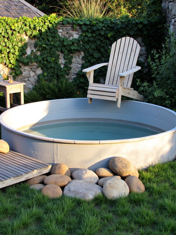 18 Rustic Stock Tank Pool Ideas With Warm Outdoor Charm serene minimalist pool design