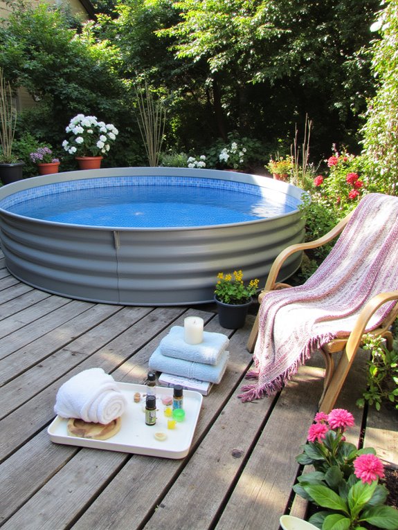 18 Trendy Stock Tank Pool Ideas For A Relaxed Summer Vibe serene spa like atmosphere created