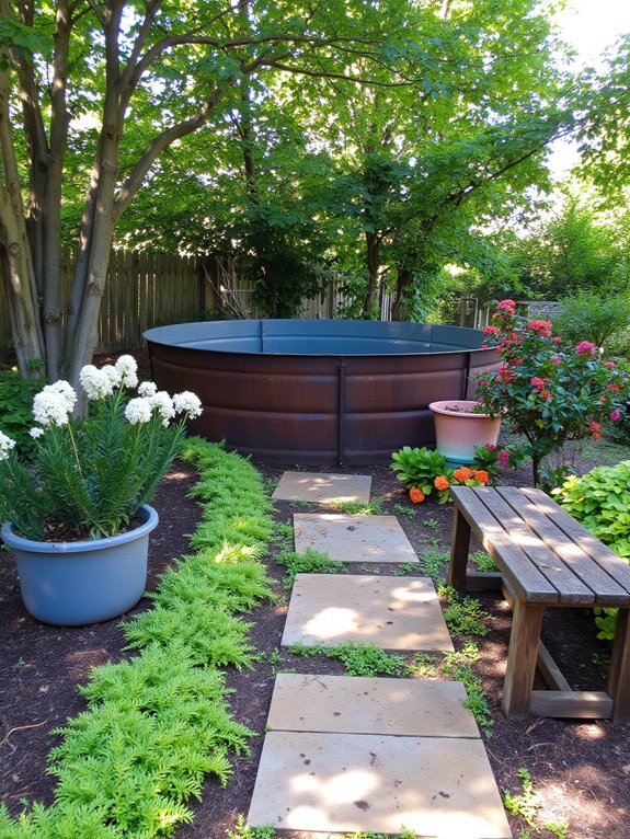 19 Relaxing Stock Tank Pool Ideas For Calm Summer Afternoons serene stock tank pool plants