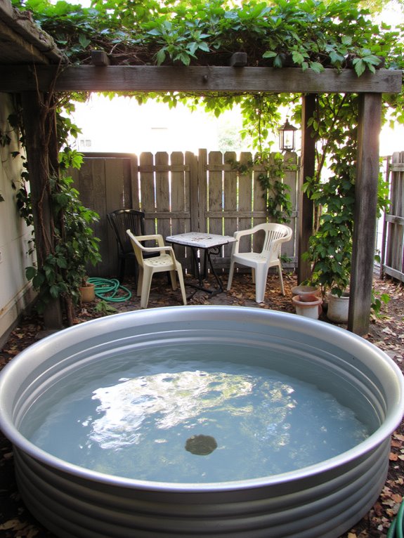 21 Unique Mini Stock Tank Pool Ideas Packed With Personality shade structures enhance comfort