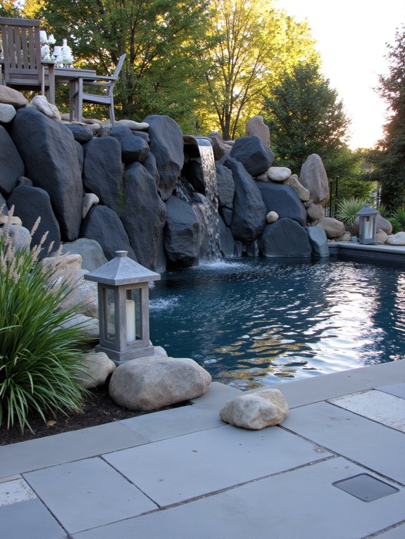 19 Inspiring Inground Pool Landscaping Ideas With Rock Waterfalls sleek modern waterfall designs