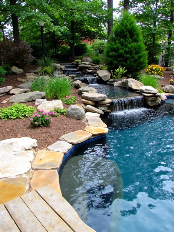 23 Lovely Inground Pool Landscaping Ideas For A Natural Feel soothing water features enhance relaxation