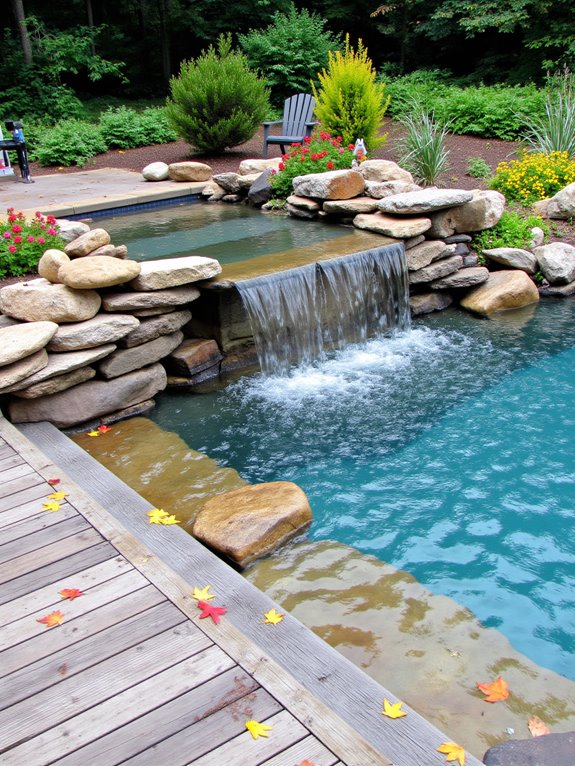 20 Stylish Backyard Inground Pool Landscaping Ideas For Instant Charm soothing waterfall pool feature