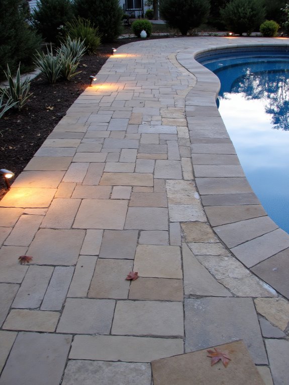 24 Polished Inground Pool Deck Ideas With Pavers For A Finished Look strategic lighting enhances aesthetics