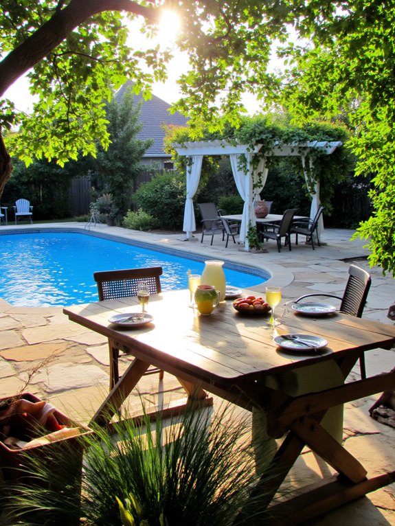 22 Gorgeous Inground Pool Landscaping That Transforms Any Yard stylish outdoor dining oasis