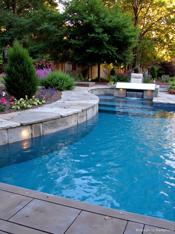 24 Beautiful Inground Pool Ideas With Tanning Ledges For Sun Lovers stylish pool lighting ideas