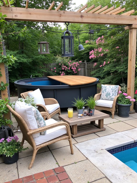 18 Chic Stock Tank Pool Cover Ideas For A Clean Setup stylish poolside relaxation oasis