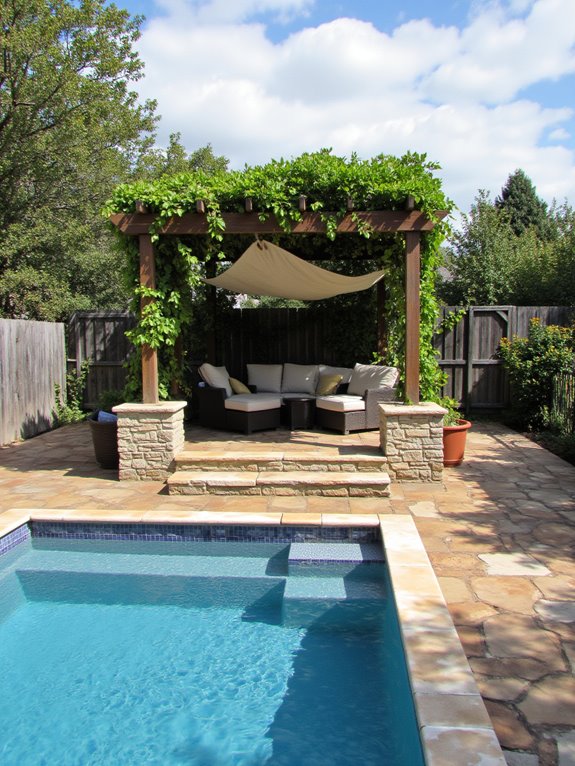 21 Beautiful Inground Pool Deck Ideas For Relaxed Summer Days stylish shade for relaxation