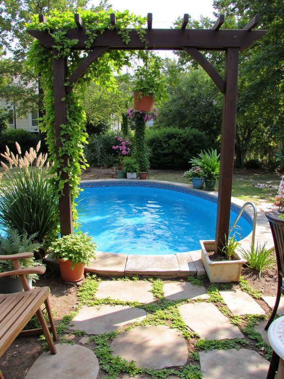 23 Beautiful Stock Tank Pool Landscaping Ideas For Instant Charm stylish shaded pool pergola