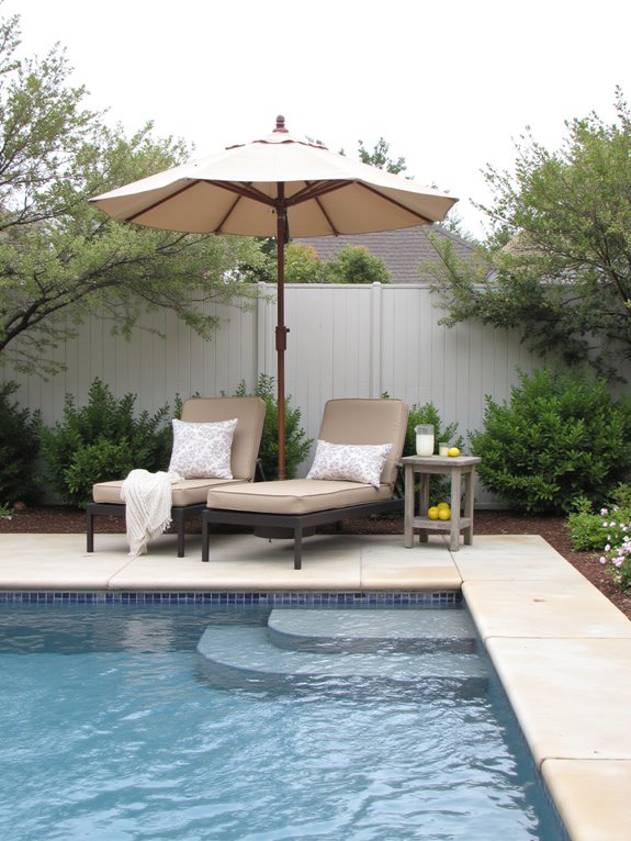 21 Simple Inground Pool Landscaping Ideas For Clean Outdoor Style stylish umbrellas for shade