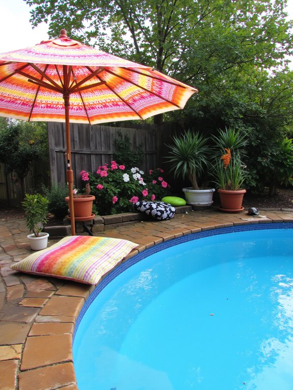 19 Relaxing Stock Tank Pool Ideas For Calm Summer Afternoons stylish umbrellas for shade