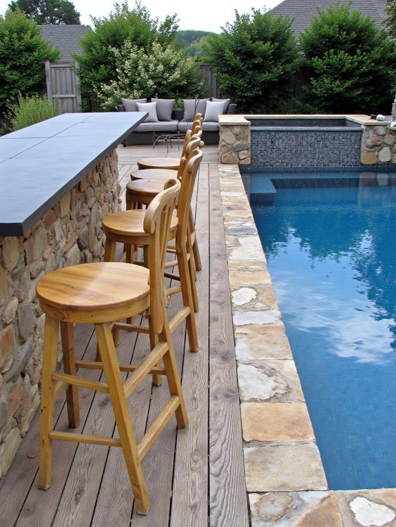 24 Creative Inground Pool Deck Ideas For Easy Backyard Upgrades swim up bar entertainment oasis