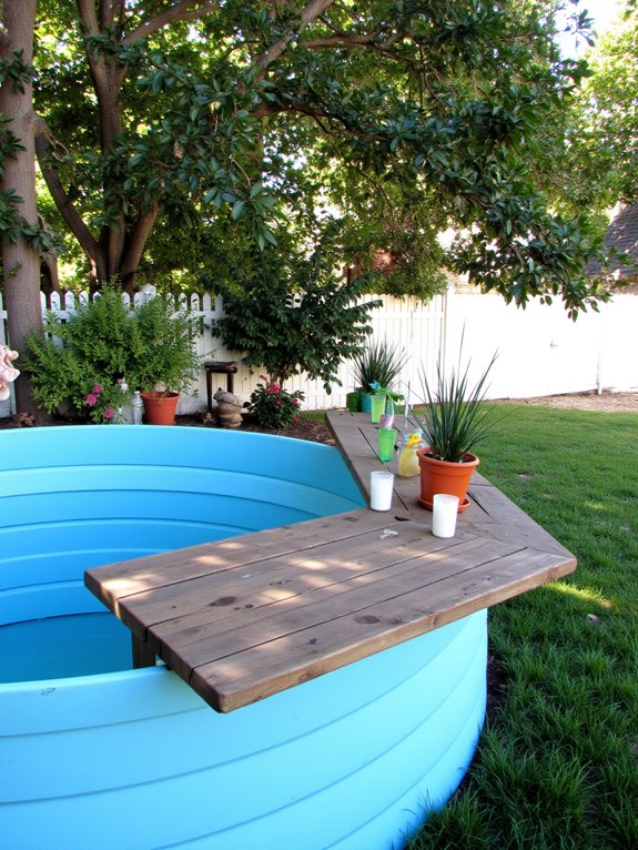 25 Upgraded Stock Tank Pool Ideas For A Big Style Boost swim up bar for relaxation