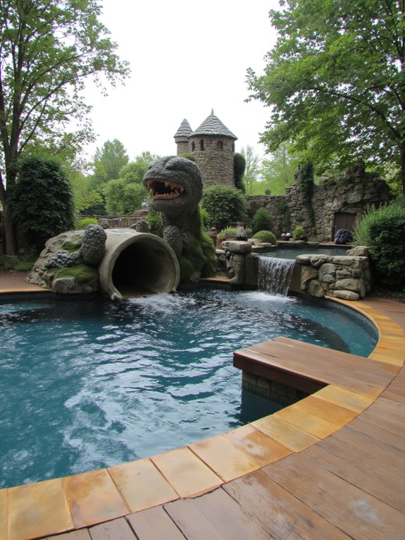 25 Fun Inground Pool Ideas With Slides For Backyard Play themed adventure pool slides