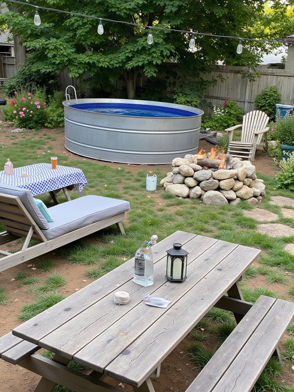 22 Practical Stock Tank Pool And Fire Pit Ideas For Cozy Nights themed gathering space design