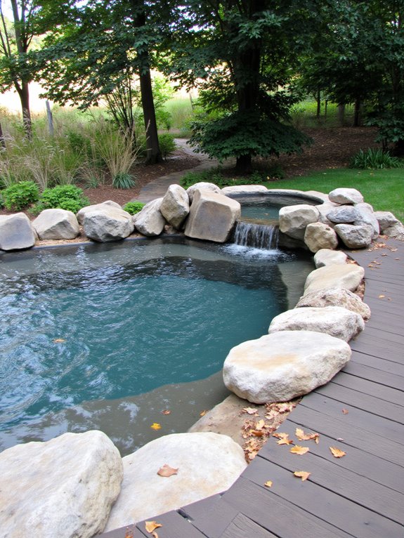 18 Luxurious Inground Pool And Hot Tub Ideas For Home Retreats tranquil rustic stone oasis
